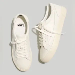 Madewell Sidewalk Low-Top Sneakers in Leather White Womens Size 6.5 Casual Shoes