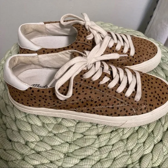 Madewell Sidewalk Low-Top Sneakers in Spotted Animal Print Calf Hair Tan