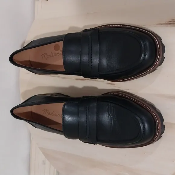 Madewell The Corinne Lugsole Loafers Shoes Size 6 Black Leather Classic Casual