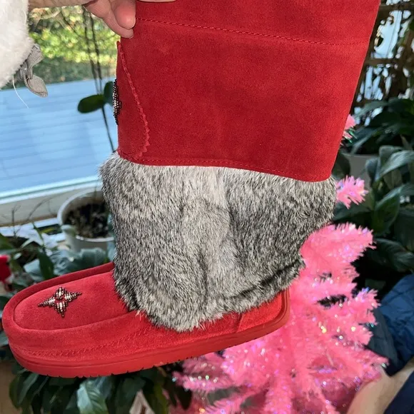 Manitobah Mukluk Rabbit Fur Snowy Owl’s Snow ❄️ and Rain Boots Red 6