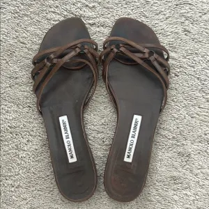 Manolo Blahnik Brown Leather Slide Sandals Size 38 US 8
