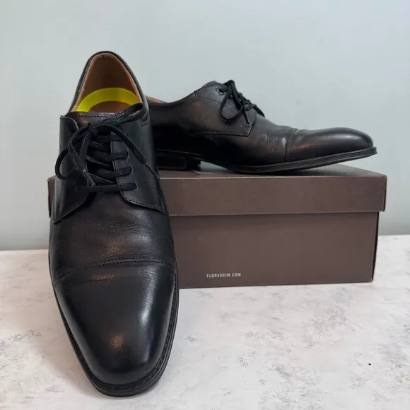 Men's Florsheim Midtown Cap Toe Leather Oxford Dress Shoes Size 10.5 Black