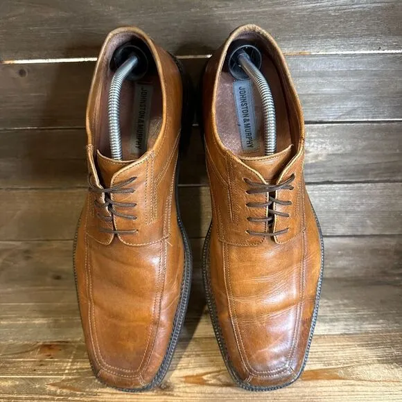 Mens Johnston &amp; Murphy Brown Leather Plain Toe Dress Derby Shoes Size 11.5 M GUC