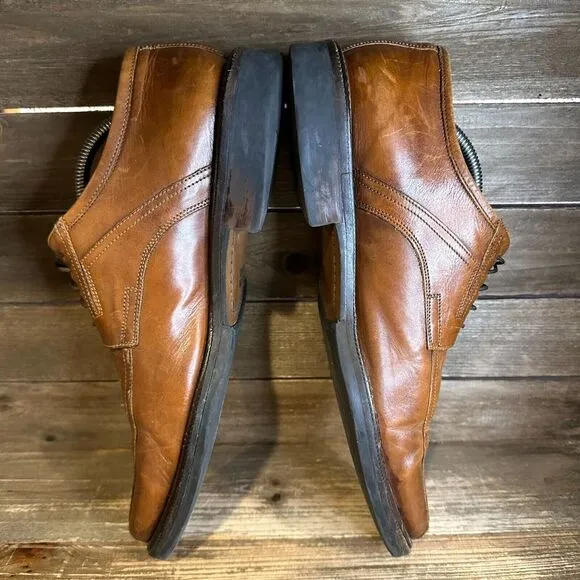 Mens Johnston &amp; Murphy Brown Leather Plain Toe Dress Derby Shoes Size 11.5 M GUC