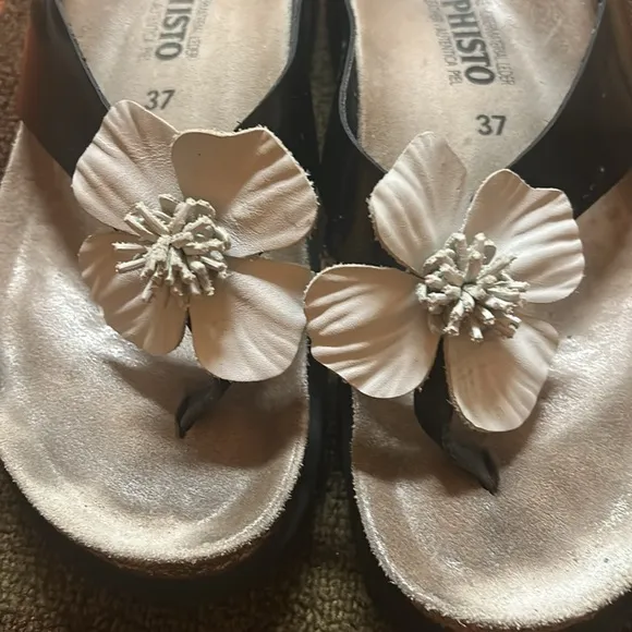 Mephisto Women's Black Sandals with Floral Accent