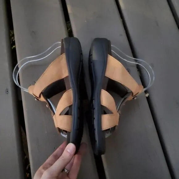 Mephisto Camel Tan Nubuck Suede Leather Strappy Rhinestone Wedge Sandals 40