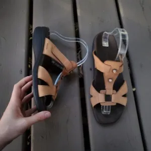 Mephisto Camel Tan Nubuck Suede Leather Strappy Rhinestone Wedge Sandals 40
