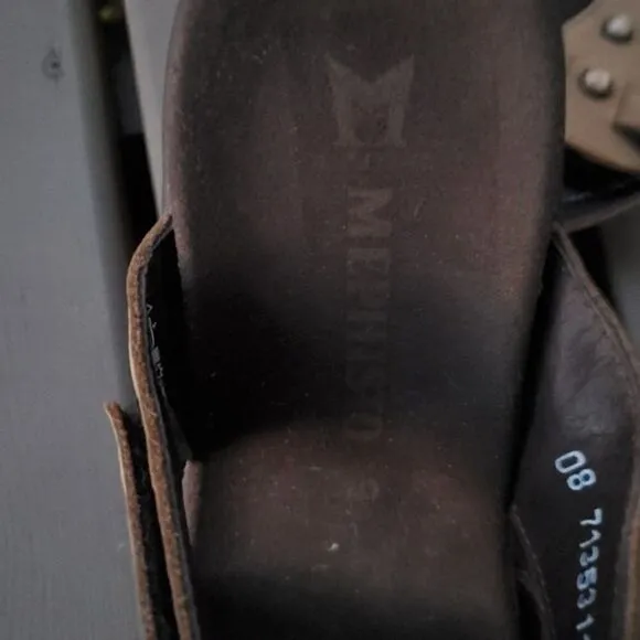 Mephisto Camel Tan Nubuck Suede Leather Strappy Rhinestone Wedge Sandals 40