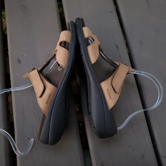 Mephisto Camel Tan Nubuck Suede Leather Strappy Rhinestone Wedge Sandals 40