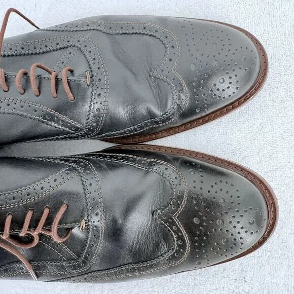 Mercanti Fiorentini men's black leather wingtip brogue shoes size 12 Italy
