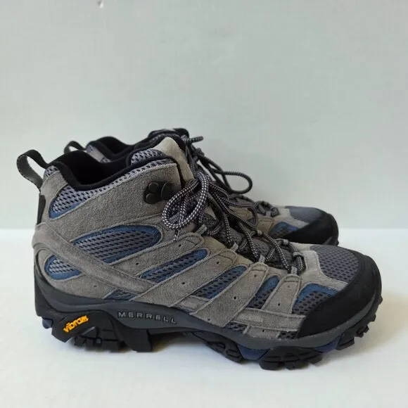 Merrell Boots Mens 10 Moab 2 Gray Blue Mid Ventilator Hiking Vibram J42485