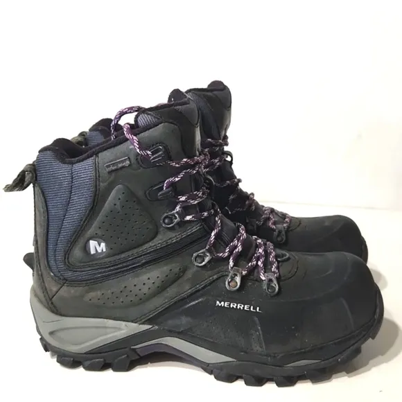 Merrell Whiteout Waterproof Hiking Boots Black Purple Size 9 EUC