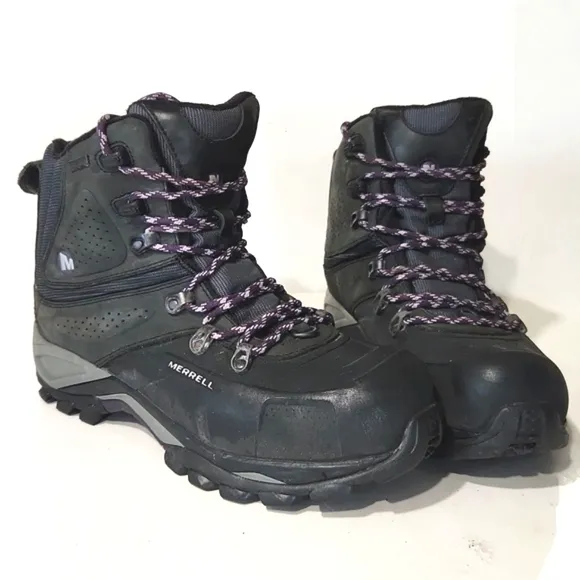 Merrell Whiteout Waterproof Hiking Boots Black Purple Size 9 EUC
