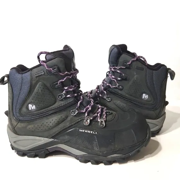 Merrell Whiteout Waterproof Hiking Boots Black Purple Size 9 EUC