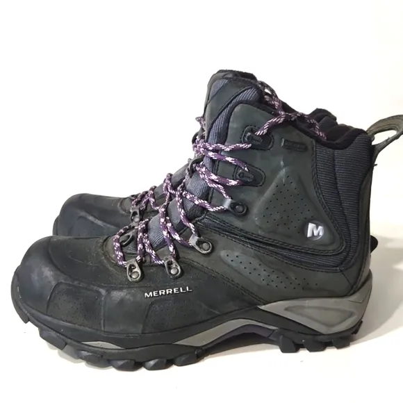 Merrell Whiteout Waterproof Hiking Boots Black Purple Size 9 EUC