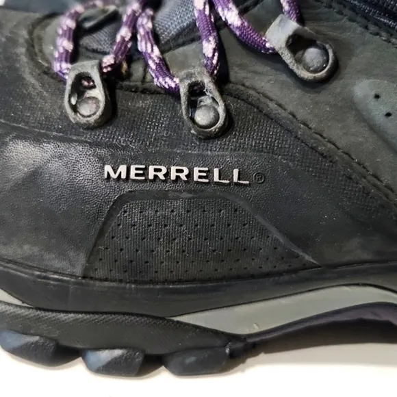 Merrell Whiteout Waterproof Hiking Boots Black Purple Size 9 EUC