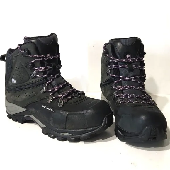 Merrell Whiteout Waterproof Hiking Boots Black Purple Size 9 EUC