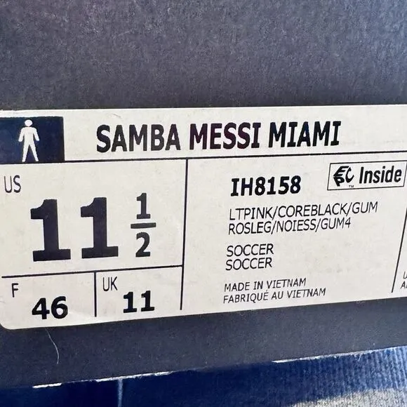 Messi adidas Samba Sneakers Miami MLS Retro Originals Pink/Blk/Gum Sz 11.5 New