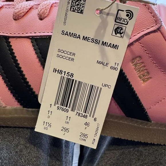 Messi adidas Samba Sneakers Miami MLS Retro Originals Pink/Blk/Gum Sz 11.5 New