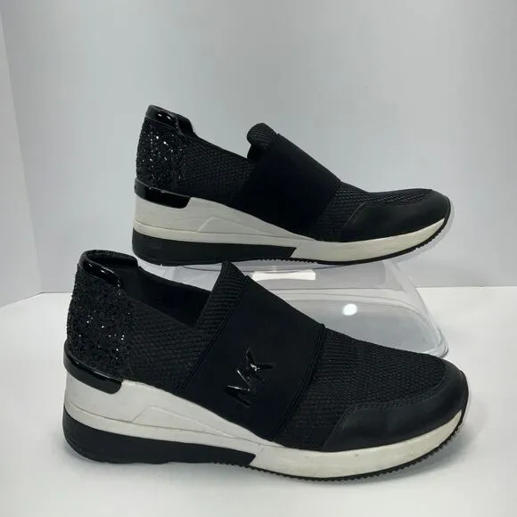 Michael Kors Felix Slip On Sneakers Black Glitter Mesh Athletic‎ Fashion Comfort