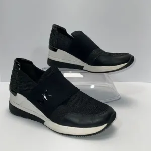 Michael Kors Felix Slip On Sneakers Black Glitter Mesh Athletic‎ Fashion Comfort
