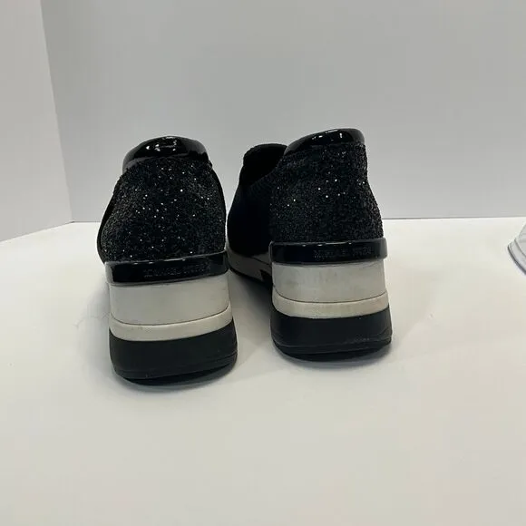 Michael Kors Felix Slip On Sneakers Black Glitter Mesh Athletic‎ Fashion Comfort