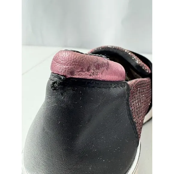 Michael Kors Women’s Leather Felix Trainer Shoes Size 9.5 Black Pink Chain Mesh
