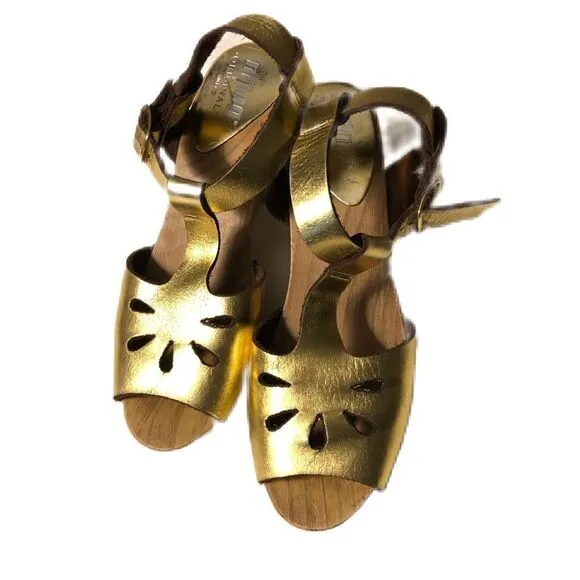 MTNG metallic wooden clogs