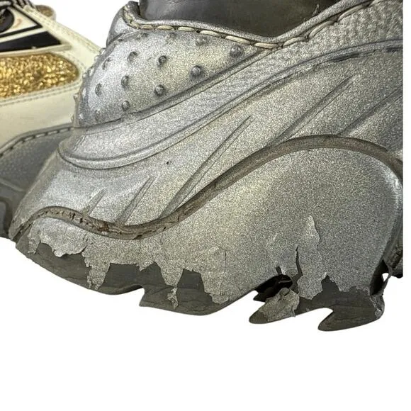 Nº21 Billy Silver Gold Leather Low Top Lace Up Athletic Sneakers Shoes 39.5 US 9