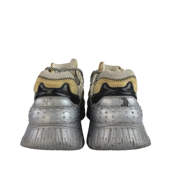 Nº21 Billy Silver Gold Leather Low Top Lace Up Athletic Sneakers Shoes 39.5 US 9