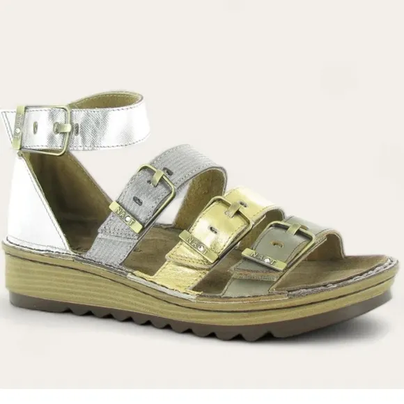NAOT BEGONIA Women’s Strappy Sandals in colors Pewter/Gold/Silver Size 41/US 10