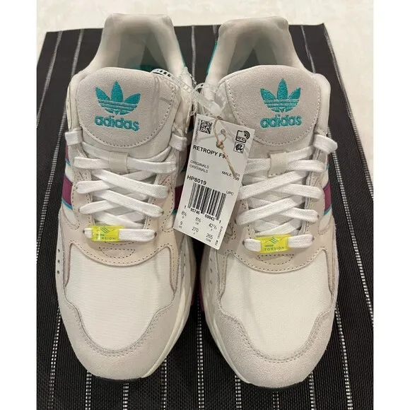 NEW Adidas Retropy F90 Mens Sneakers Size 9 Off White/Aluminium/Sonic Fuchsia