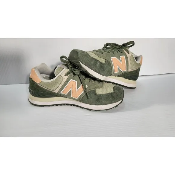 New Balance 574 Sneakers Olive Green Suede Casual Walking Shoes