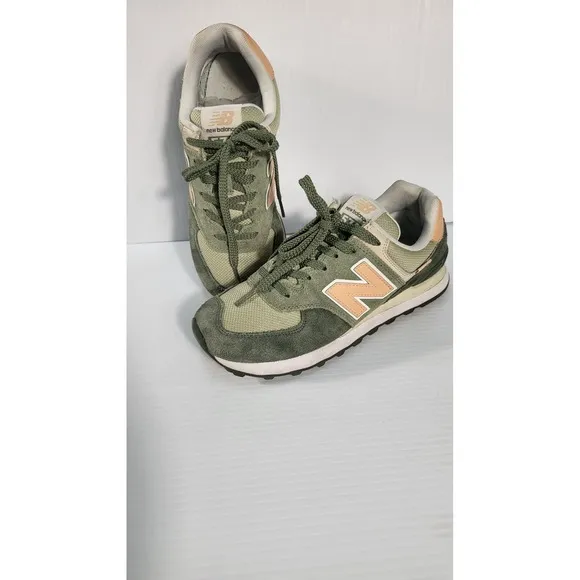 New Balance 574 Sneakers Olive Green Suede Casual Walking Shoes