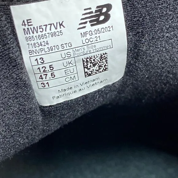 New Balance 577 Black Walking Shoes Men's 13 Wide 4E Hook Loop Sneakers MW577VK