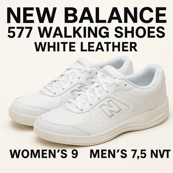 New Balance 577 Walking Shoes White Leather WW577WT Women's 9 Men's 7.5