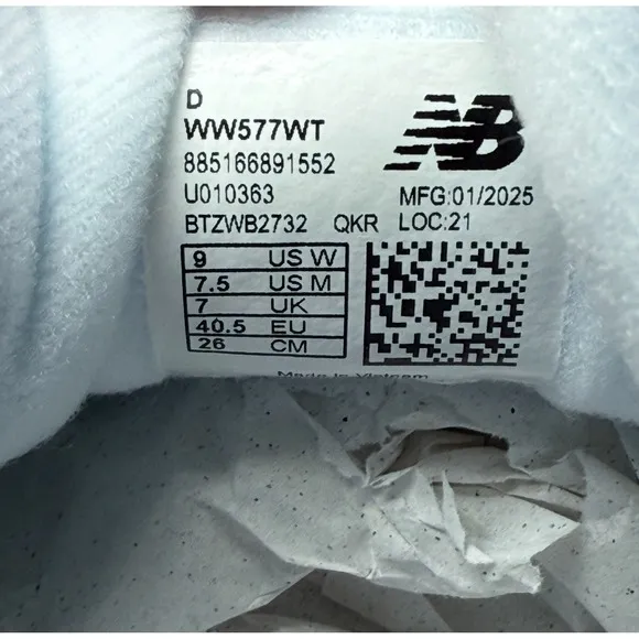 New Balance 577 Walking Shoes White Leather WW577WT Women's 9 Men's 7.5