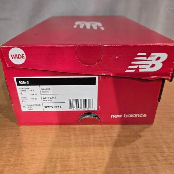 New Balance Women's 928 V3 Lace-up Walking Shoes, Black Size 8 Wide Original Box