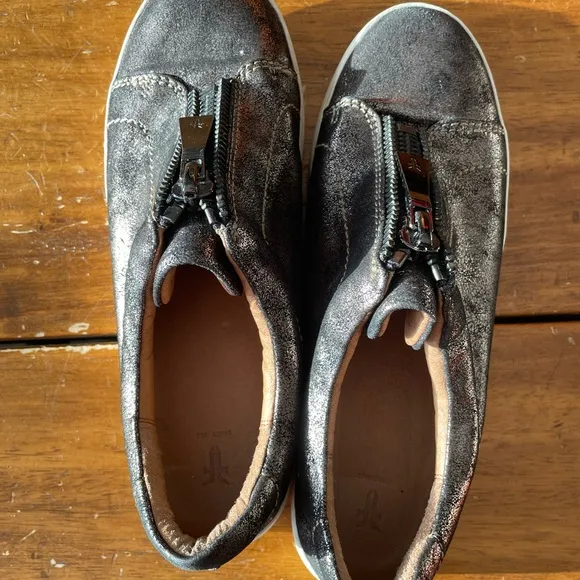New Nwob Frye Lena Sneakers Metallic Leather Zip Shoes  Size 8