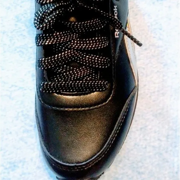 New Reebok Royal Glide Black &amp; Silver Leather Sneakers US 2