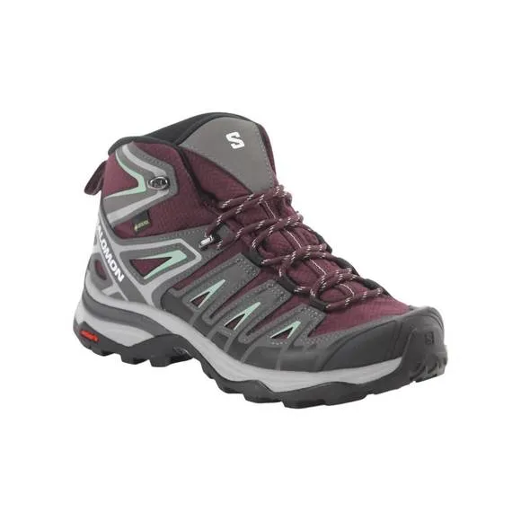 NEW SALOMON women's x ultra pioneer mid hiking shoes in wine tasting/magnet/gran