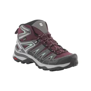 NEW SALOMON women's x ultra pioneer mid hiking shoes in wine tasting/magnet/gran