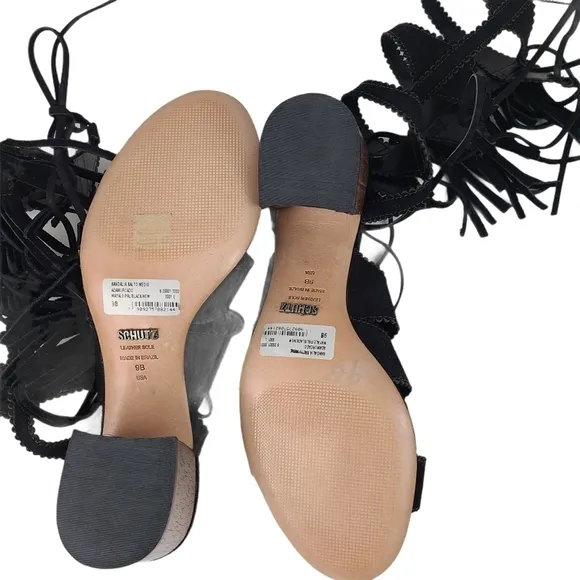NEW Schutz Donatella Fringe Sandals Black 9