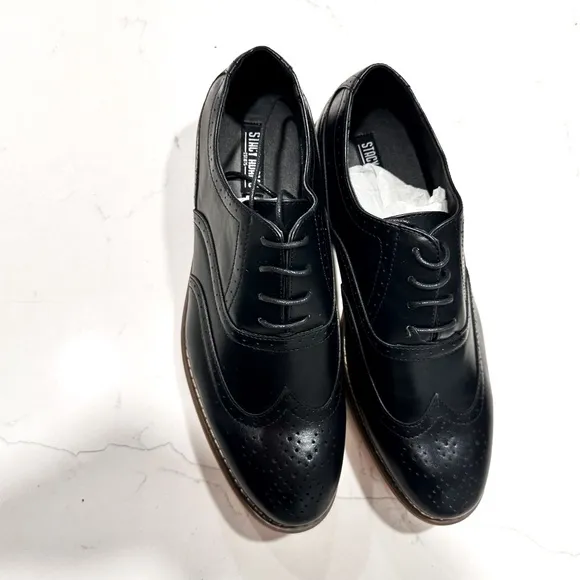 NEW Stacy Adams Black Wingback Shoes Men's Size 6.5 Dress Shoes Biscut Lace Up