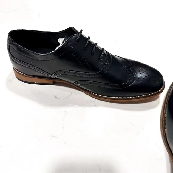 NEW Stacy Adams Black Wingback Shoes Men's Size 6.5 Dress Shoes Biscut Lace Up