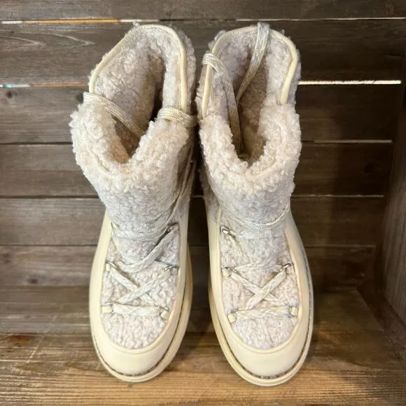 New Womens Sam Edelman Orelia Ivory Shearling Ankle Winter Snow Boots Size 9.5 M