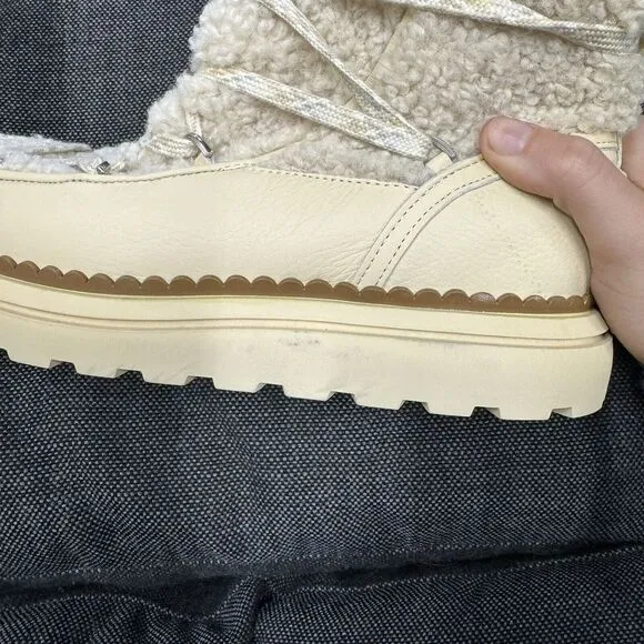 New Womens Sam Edelman Orelia Ivory Shearling Ankle Winter Snow Boots Size 9.5 M