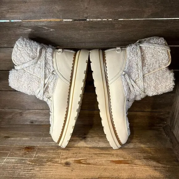 New Womens Sam Edelman Orelia Ivory Shearling Ankle Winter Snow Boots Size 9.5 M