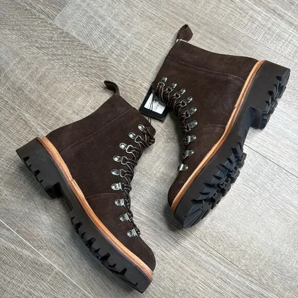 NIB GRENSON Women’s Brown Suede Leather Lace Up Nanette Hiker Boots