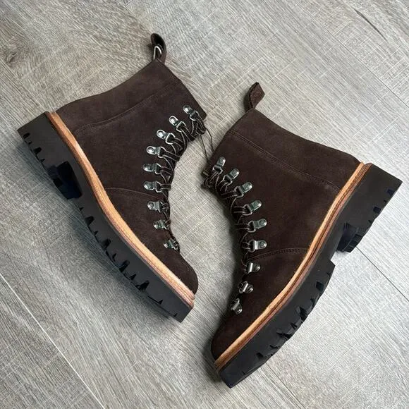 NIB GRENSON Women’s Brown Suede Leather Lace Up Nanette Hiker Boots